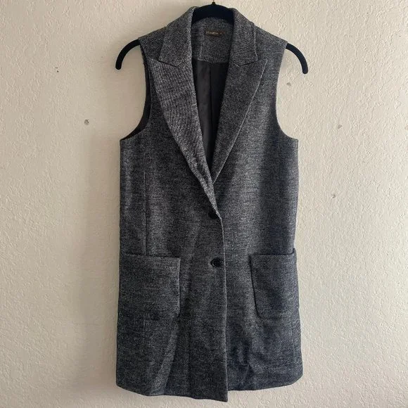 J Mclaughlin Womens Houndstooth Vest Blazer Wool Blend Size XS Sleeveless Long - Picture 1 of 11